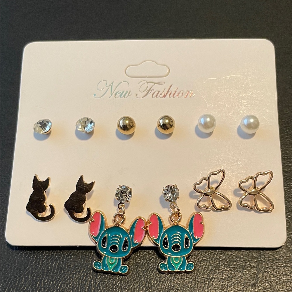 NEW FASHION Disney Lilo & Stitch themed six-pair stud earring set